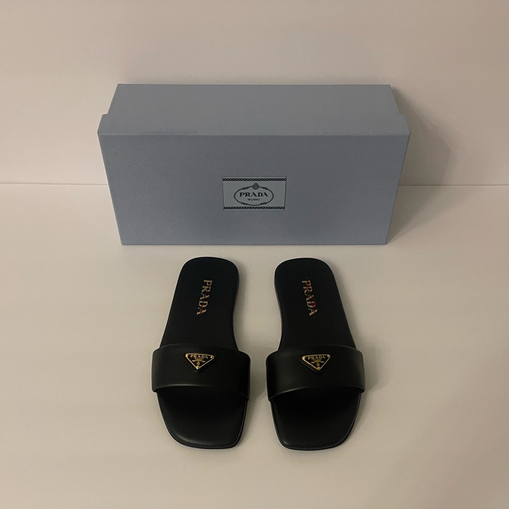 Prada Black Leather Slides